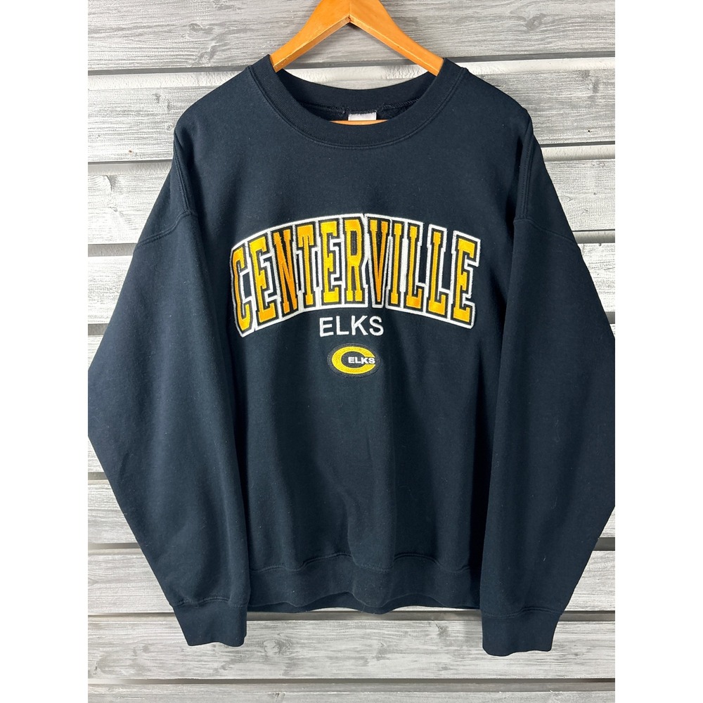 Vtg Neff Centerville Elks Sweatshirt Mens XL Black Crewneck Pullover Embroidered